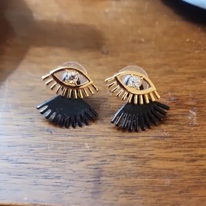 Bauble Bar Eye Design Gold and Black Earrings